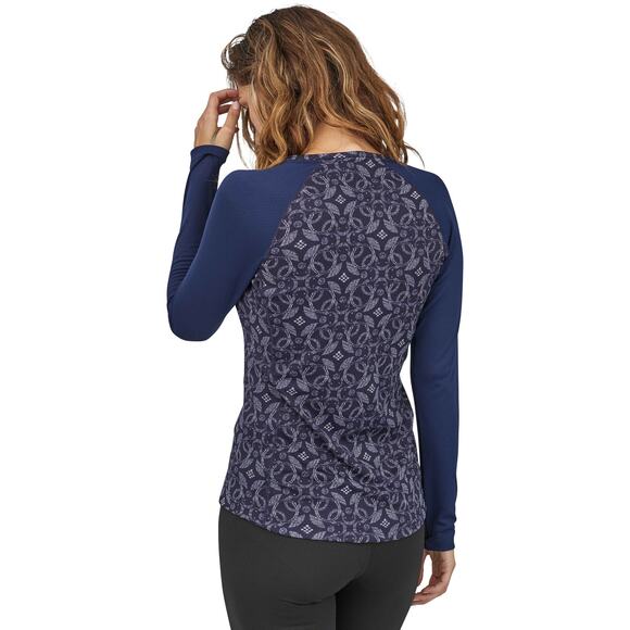 Patagonia Cap MW‎ Crew Fire Floral Night Plum Navy Blue XS Base Layer Hike Camp - Picture 2 of 8